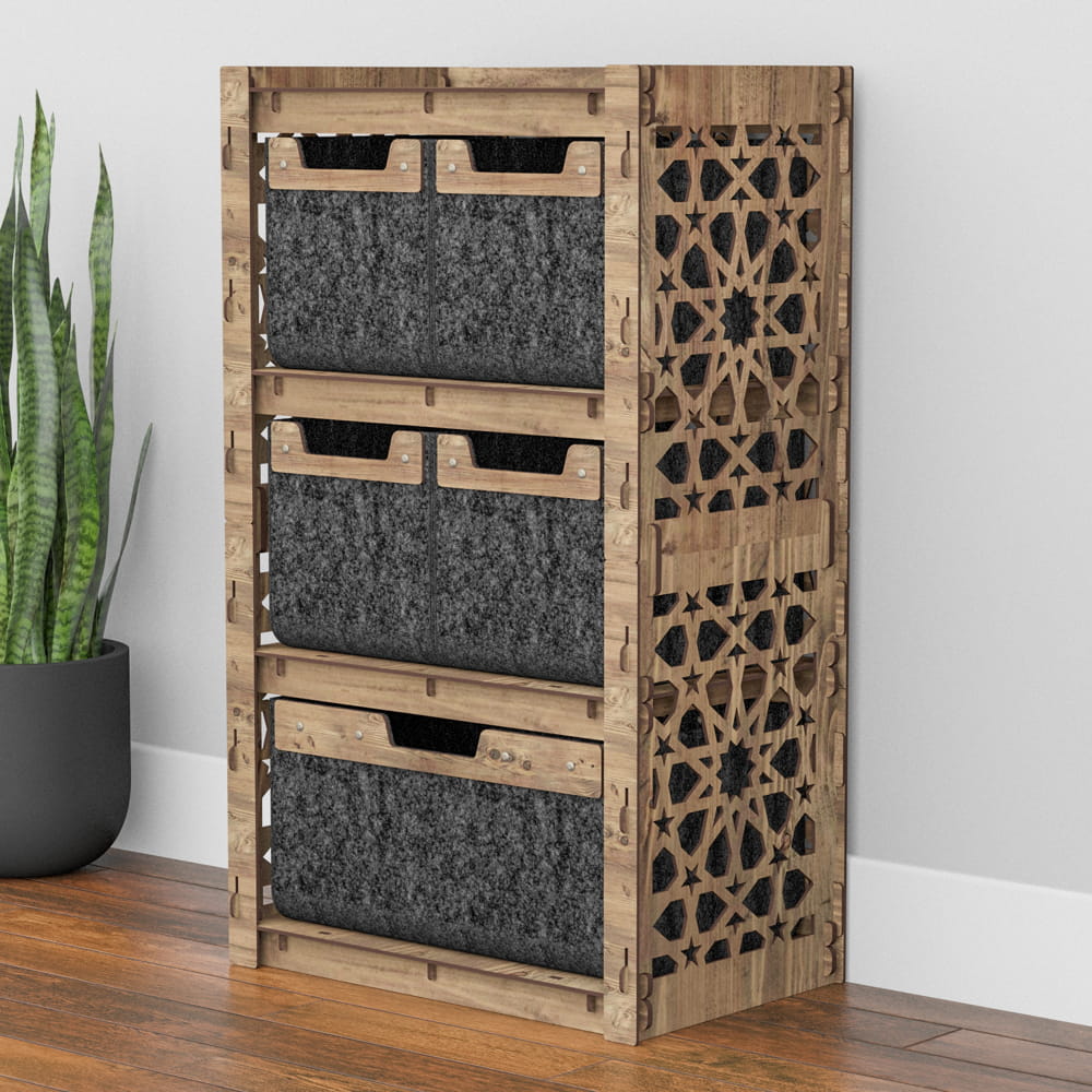 Hexagonica Комод на 5 ящиков черные корзинки Arabic 4М+1В (900В х 528Ш х 345Г)
