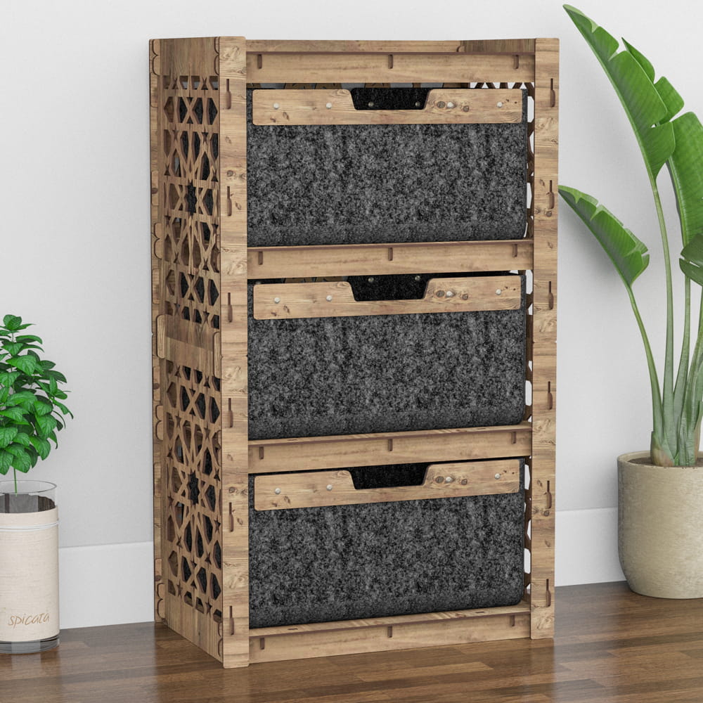 Hexagonica Комод на 3 ящика черные корзинки Arabic 3В (900В х 528Ш х 345Г)
