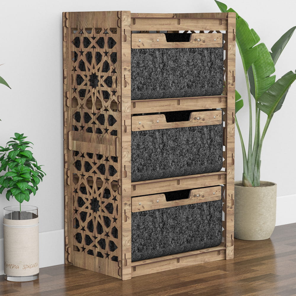 Hexagonica Комод на 3 ящика черные корзинки Arabic 3В (900В х 528Ш х 345Г)