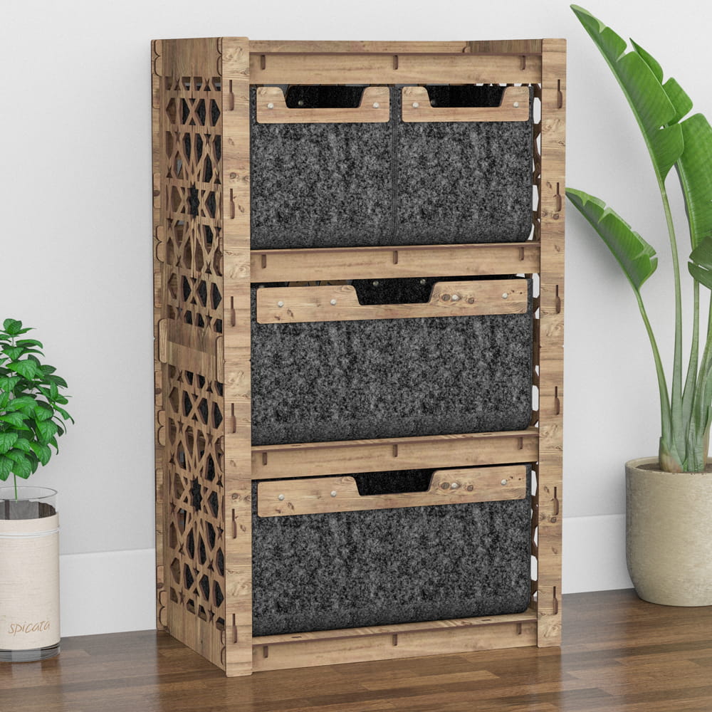 Hexagonica Комод на 4 ящика черные корзинки Arabic 2М+2В (900В х 528Ш х 345Г)