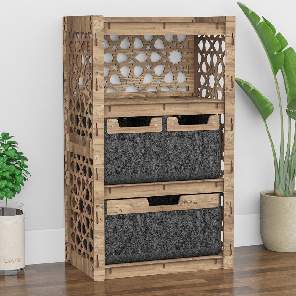 Hexagonica Комод на 3 ящика черные корзинки Arabic 2М+1В (900В х 528Ш х 345Г)
