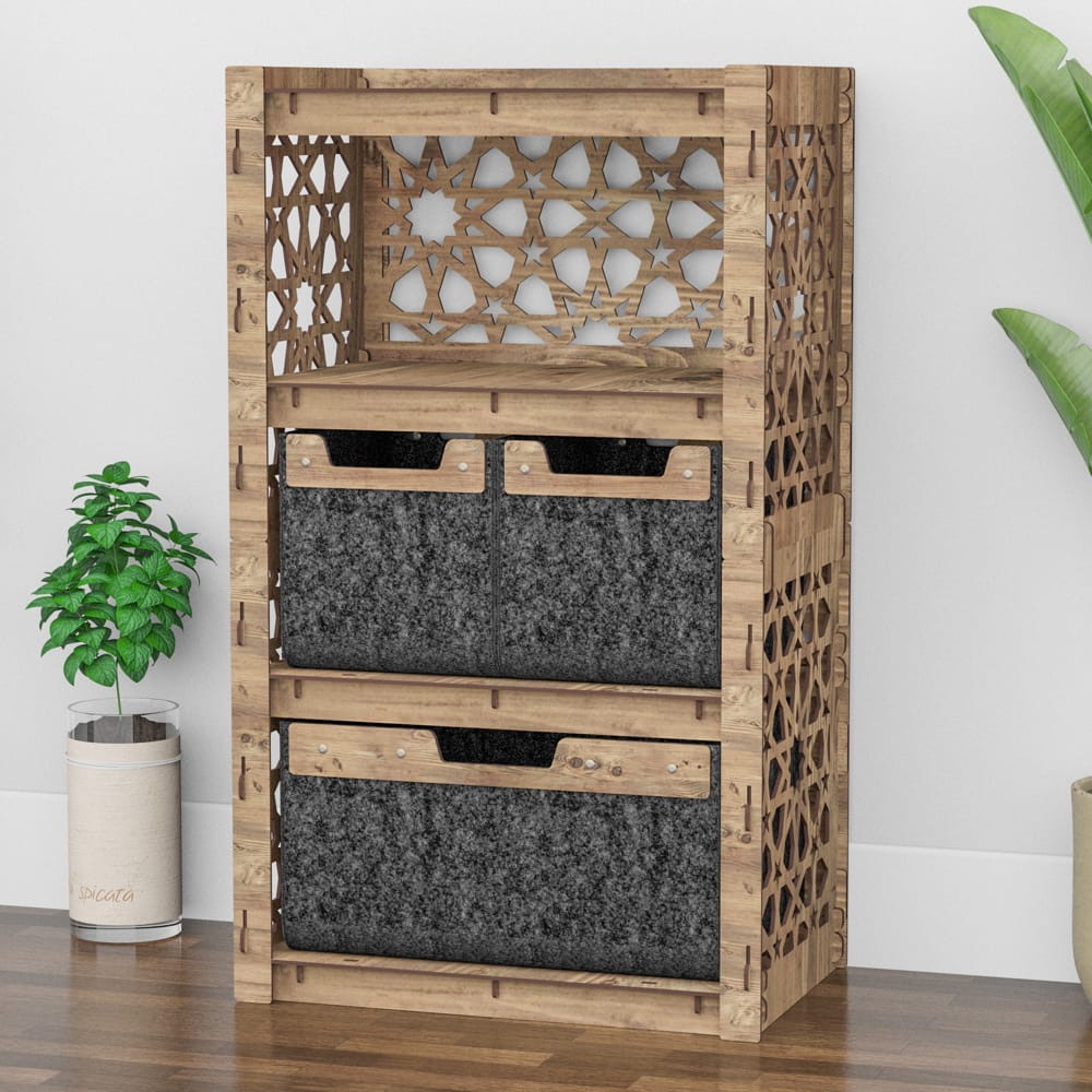 Hexagonica Комод на 3 ящика черные корзинки Arabic 2М+1В (900В х 528Ш х 345Г)