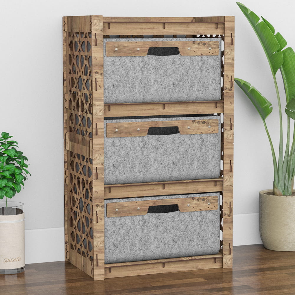 Hexagonica Комод на 3 ящика серые корзинки Arabic 3В (900В х 528Ш х 345Г)