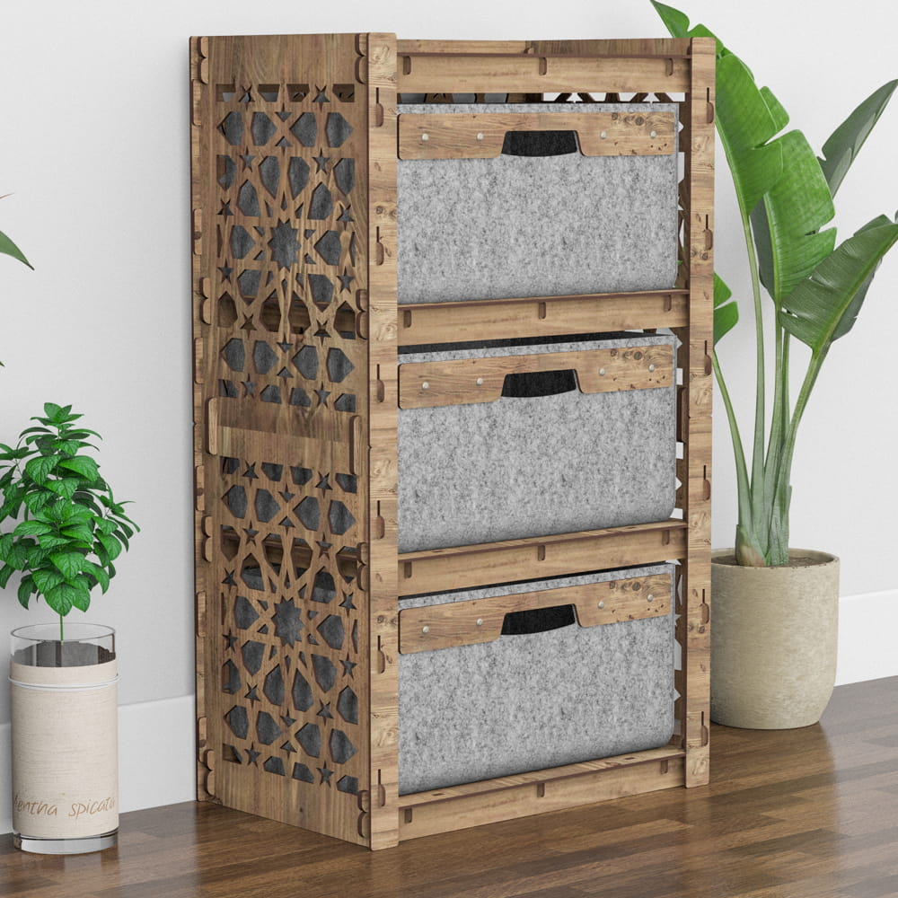 Hexagonica Комод на 3 ящика серые корзинки Arabic 3В (900В х 528Ш х 345Г)