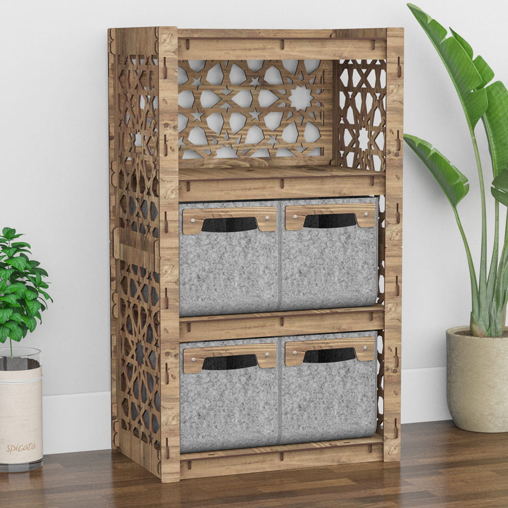 Hexagonica Комод на 4 ящика серые корзинки Arabic 4М (900В х 528Ш х 345Г)