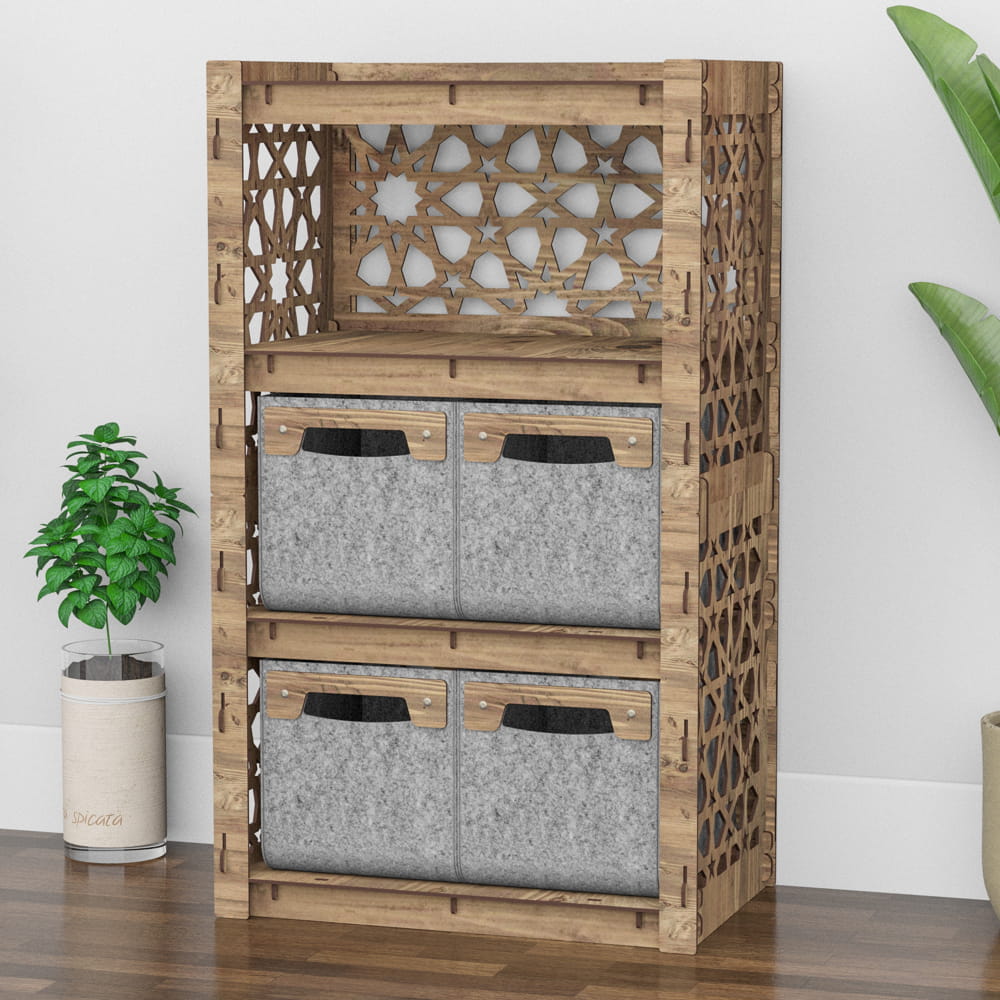 Hexagonica Комод на 4 ящика серые корзинки Arabic 4М (900В х 528Ш х 345Г)