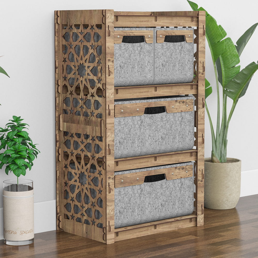 Hexagonica Комод на 4 ящика серые корзинки Arabic 2М+2В (900В х 528Ш х 345Г)