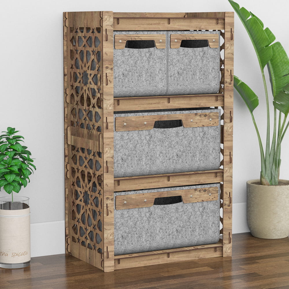 Hexagonica Комод на 4 ящика серые корзинки Arabic 2М+2В (900В х 528Ш х 345Г)