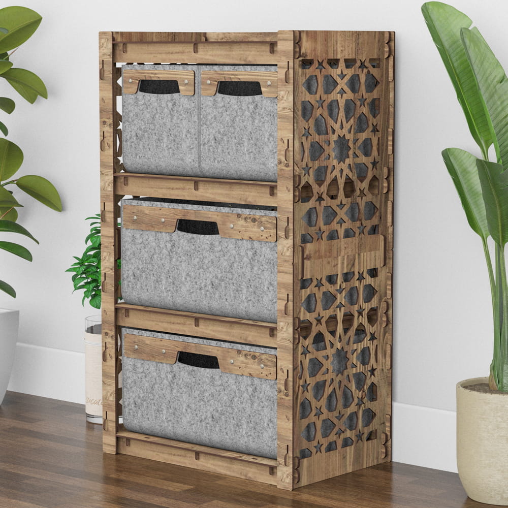 Hexagonica Комод на 4 ящика серые корзинки Arabic 2М+2В (900В х 528Ш х 345Г)