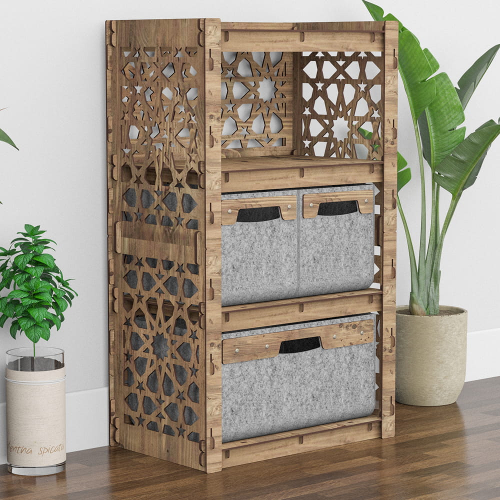 Hexagonica Комод на 3 ящика серые корзинки Arabic 2М+1В (900В х 528Ш х 345Г)