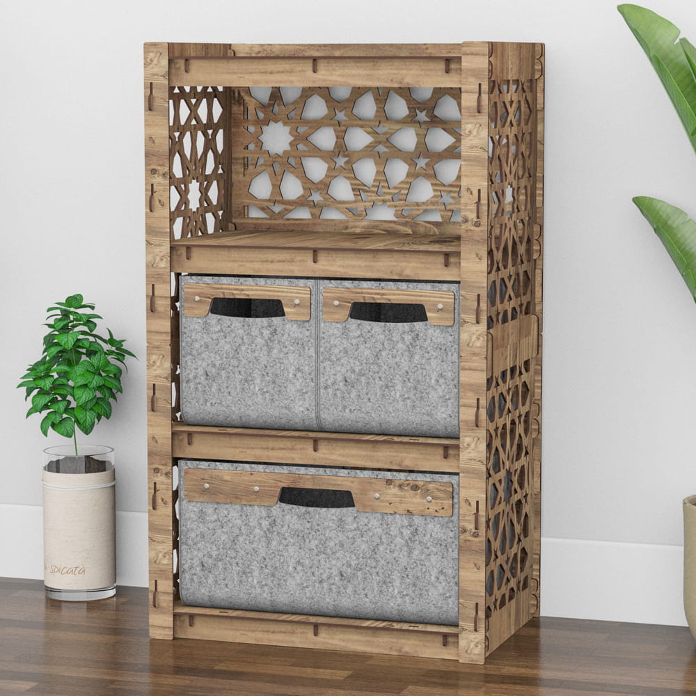 Hexagonica Комод на 3 ящика серые корзинки Arabic 2М+1В (900В х 528Ш х 345Г)