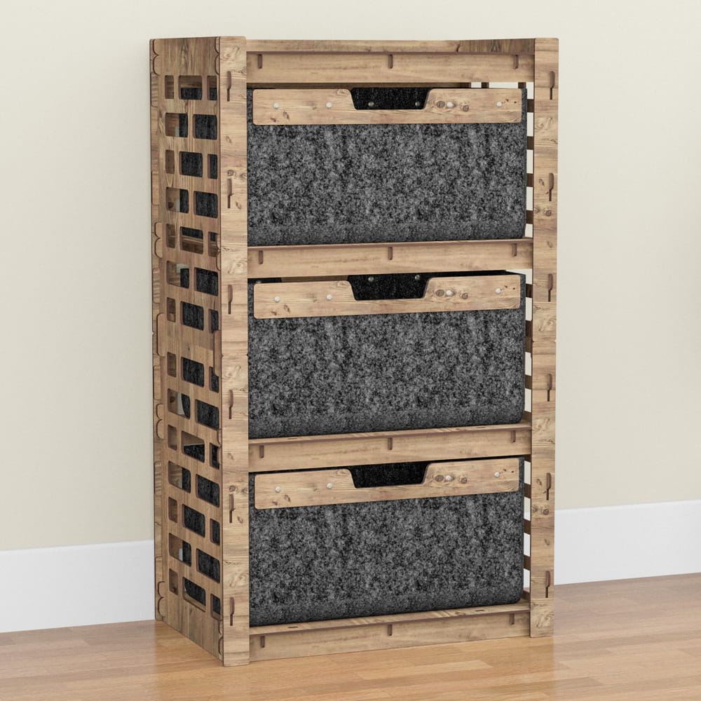 Hexagonica Комод на 3 ящика черные корзинки Brickwall 3В (900В х 528Ш х 345Г)