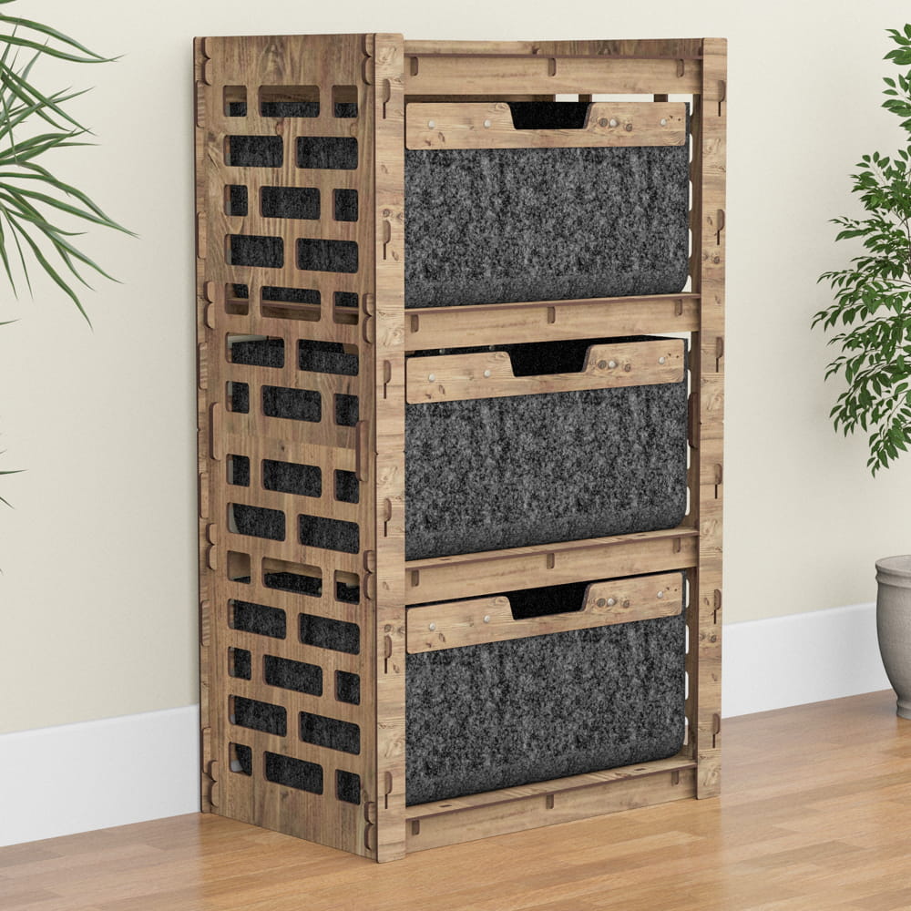 Hexagonica Комод на 3 ящика черные корзинки Brickwall 3В (900В х 528Ш х 345Г)