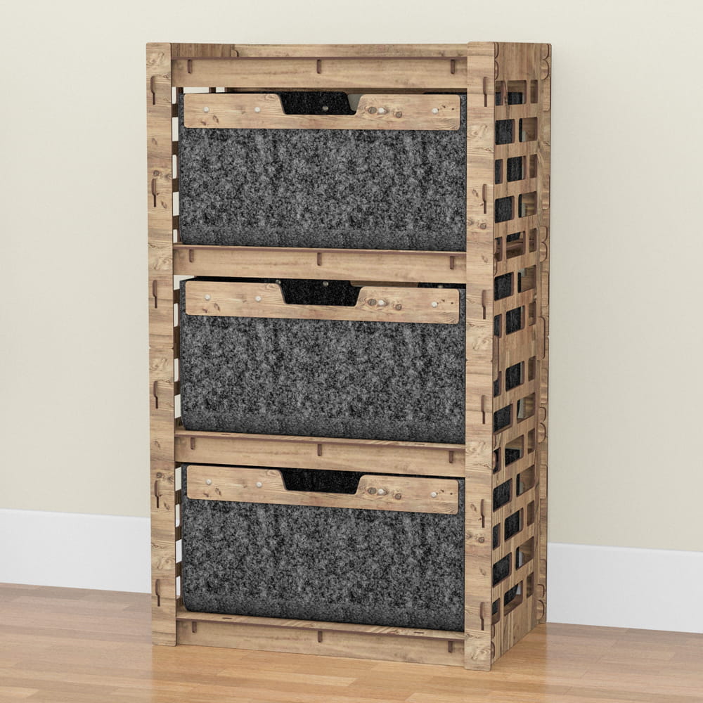 Hexagonica Комод на 3 ящика черные корзинки Brickwall 3В (900В х 528Ш х 345Г)