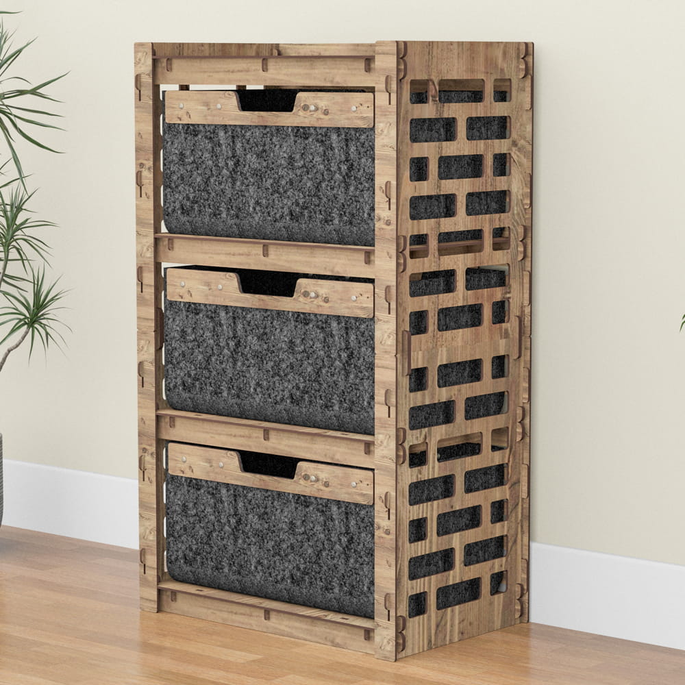 Hexagonica Комод на 3 ящика черные корзинки Brickwall 3В (900В х 528Ш х 345Г)