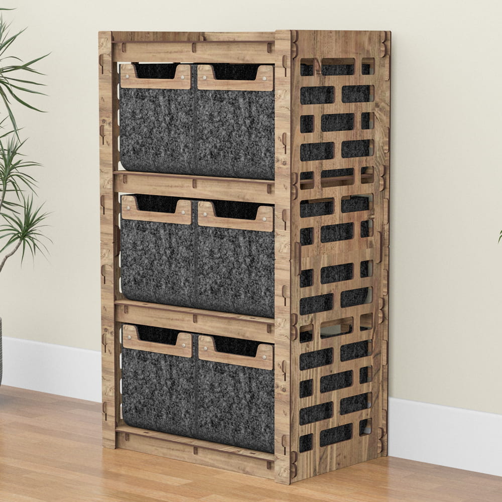 Hexagonica Комод на 6 ящиков черные корзинки Brickwall 6М (900В х 528Ш х 345Г)