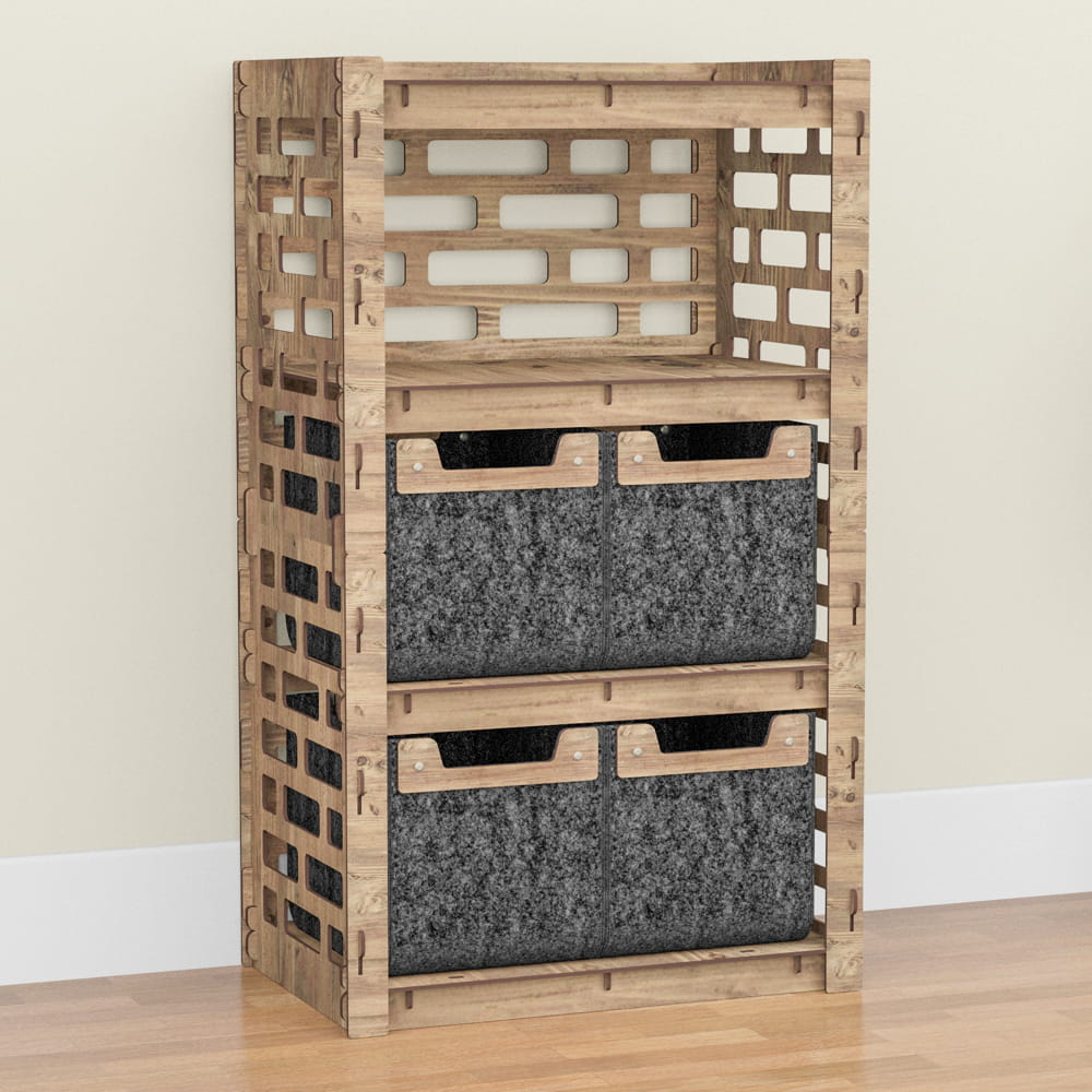 Hexagonica Комод на 4 ящика черные корзинки Brickwall 4М (900В х 528Ш х 345Г)