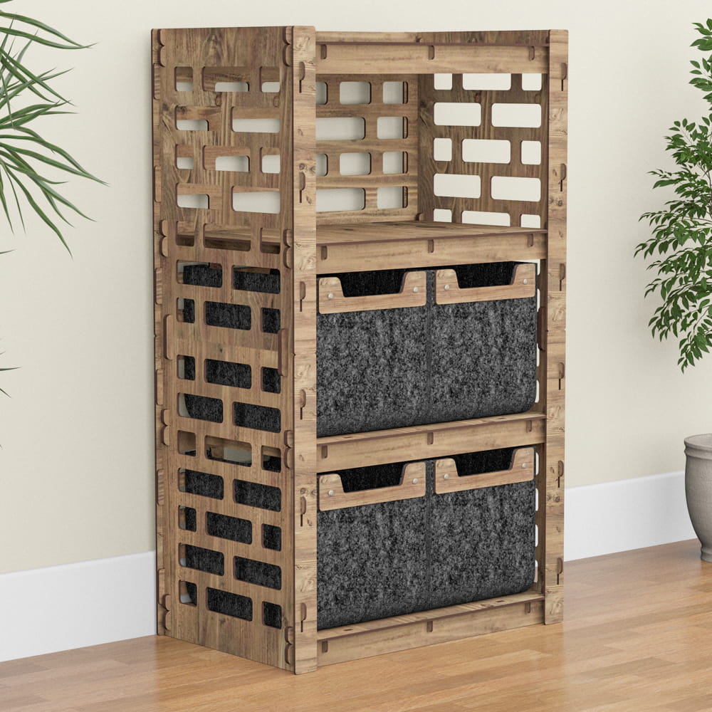 Hexagonica Комод на 4 ящика черные корзинки Brickwall 4М (900В х 528Ш х 345Г)