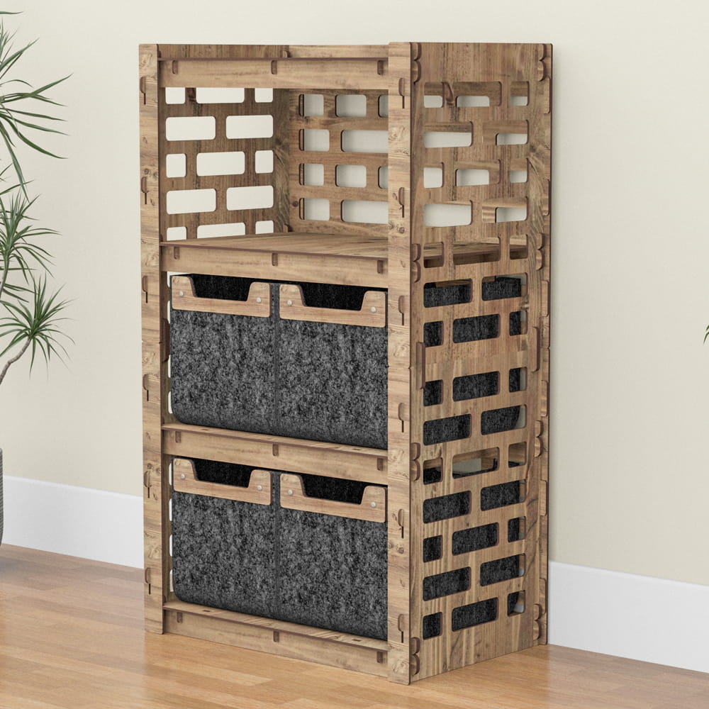 Hexagonica Комод на 4 ящика черные корзинки Brickwall 4М (900В х 528Ш х 345Г)
