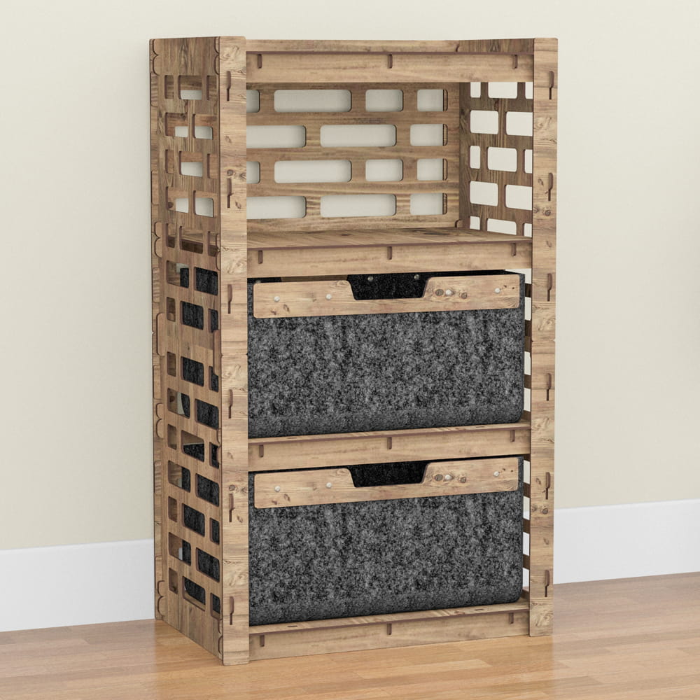 Hexagonica Комод на 2 ящика черные корзинки Brickwall 2В (900В х 528Ш х 345Г)