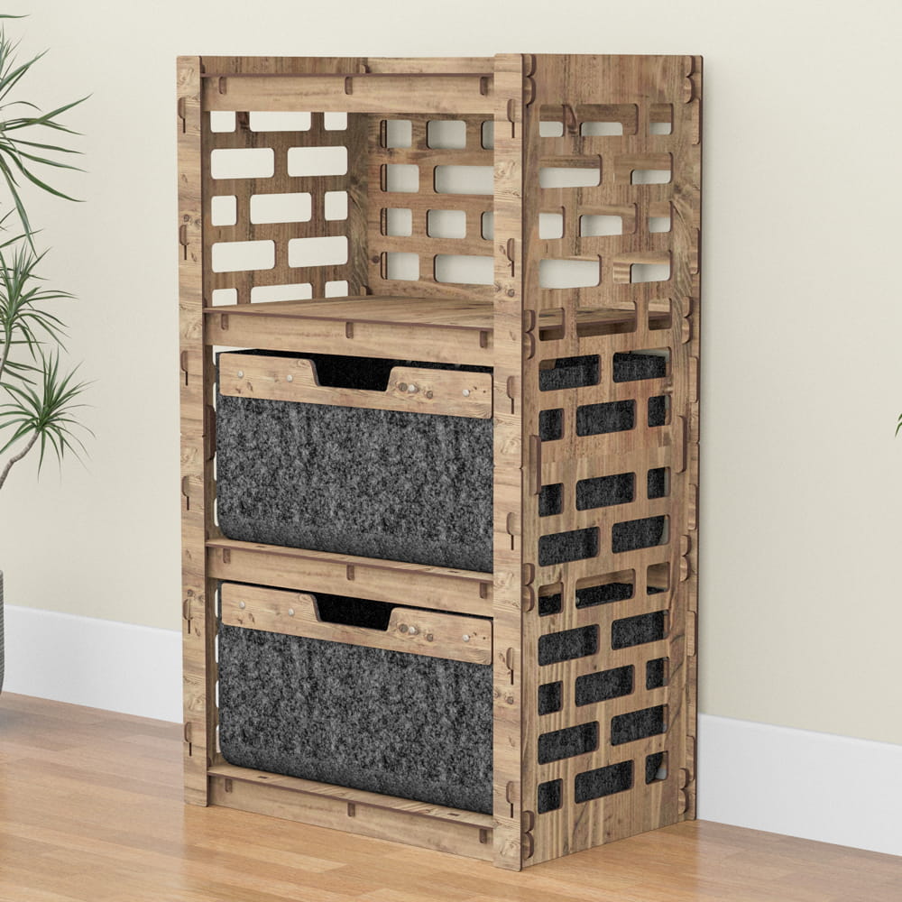 Hexagonica Комод на 2 ящика черные корзинки Brickwall 2В (900В х 528Ш х 345Г)