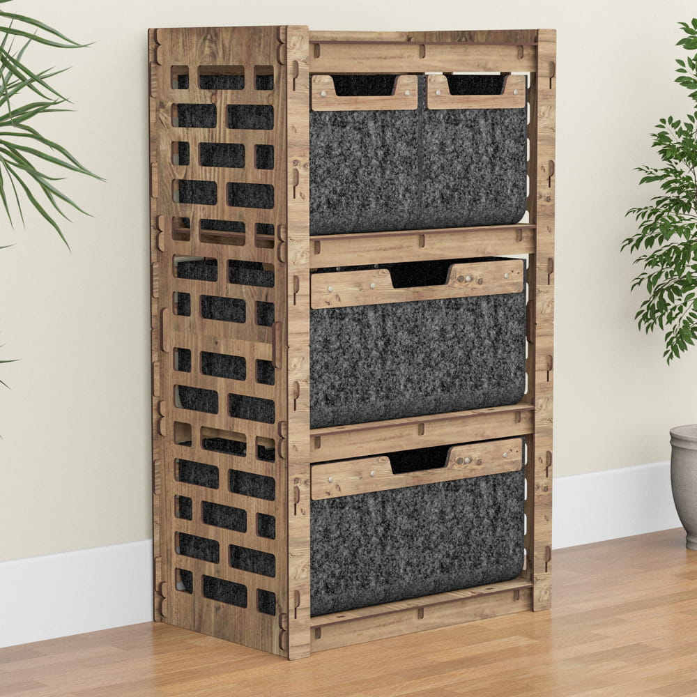Hexagonica Комод на 4 ящика черные корзинки Brickwall 2М+2В (900В х 528Ш х 345Г)