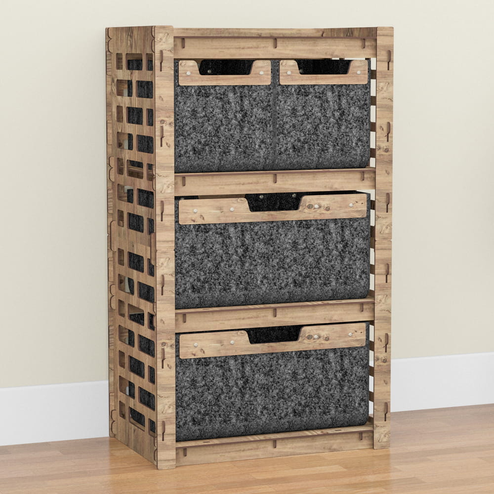 Hexagonica Комод на 4 ящика черные корзинки Brickwall 2М+2В (900В х 528Ш х 345Г)