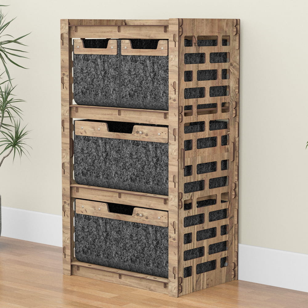 Hexagonica Комод на 4 ящика черные корзинки Brickwall 2М+2В (900В х 528Ш х 345Г)