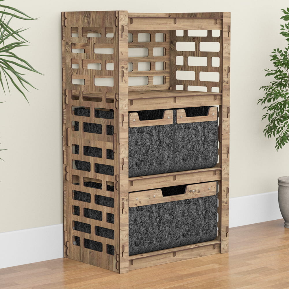 Hexagonica Комод на 3 ящика черные корзинки Brickwall 2М+1В (900В х 528Ш х 345Г)