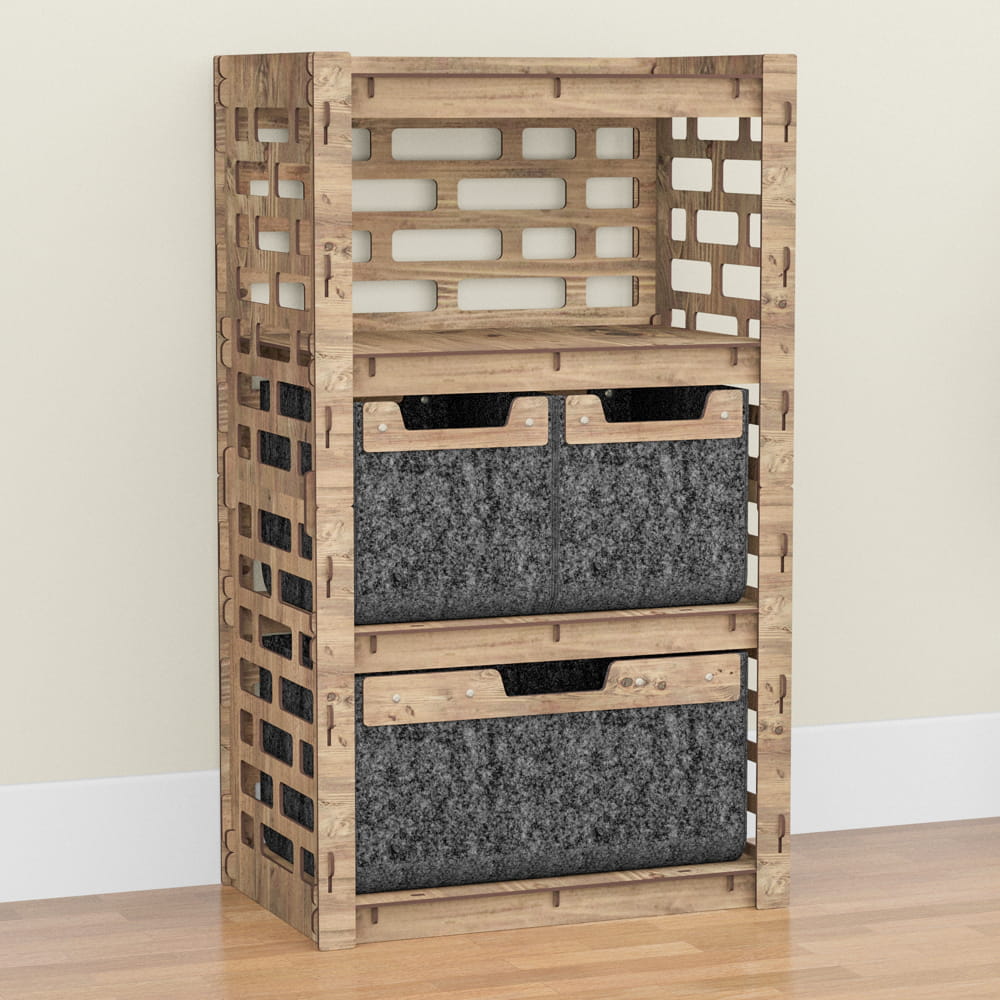 Hexagonica Комод на 3 ящика черные корзинки Brickwall 2М+1В (900В х 528Ш х 345Г)