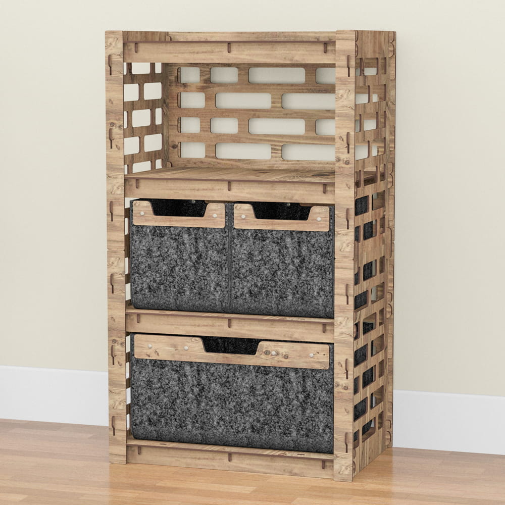 Hexagonica Комод на 3 ящика черные корзинки Brickwall 2М+1В (900В х 528Ш х 345Г)