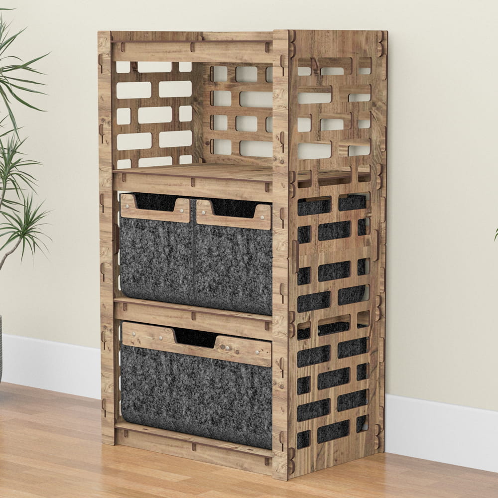 Hexagonica Комод на 3 ящика черные корзинки Brickwall 2М+1В (900В х 528Ш х 345Г)