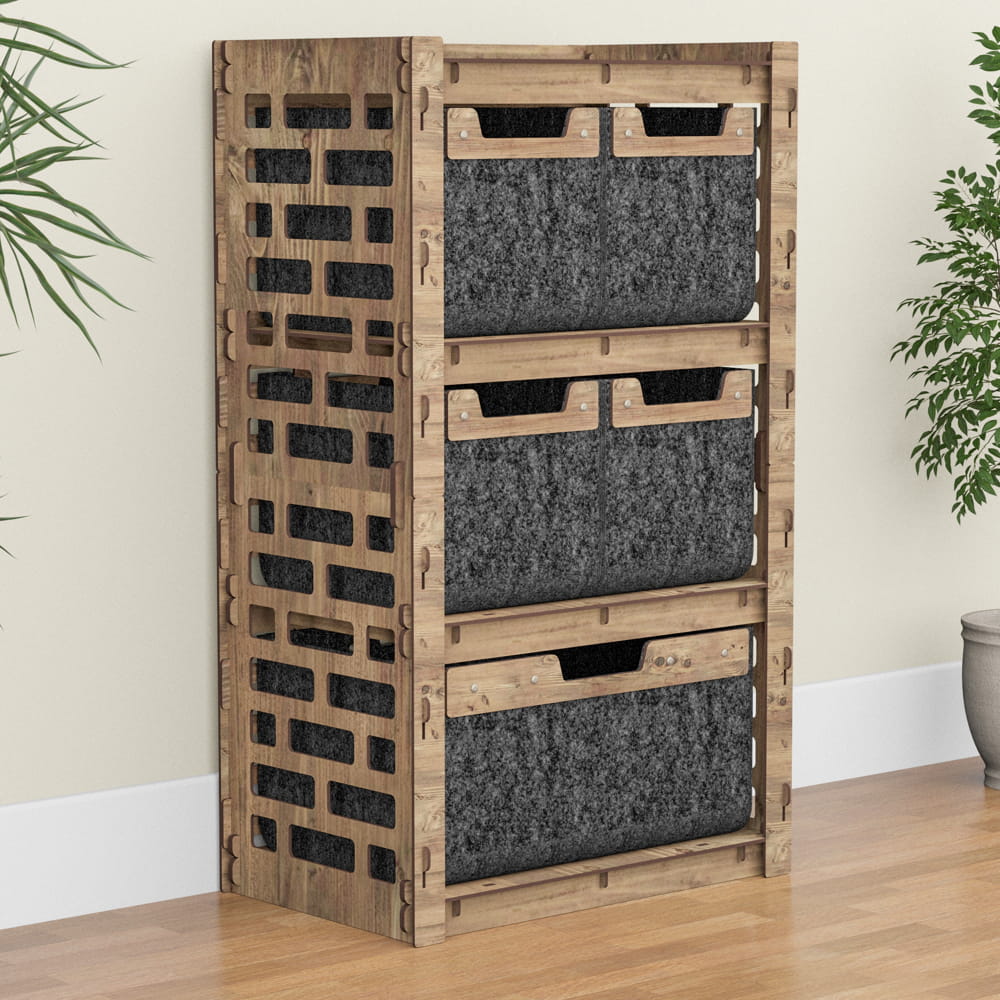 Hexagonica Комод на 5 ящиков черные корзинки Brickwall 4М+1В (900В х 528Ш х 345Г)