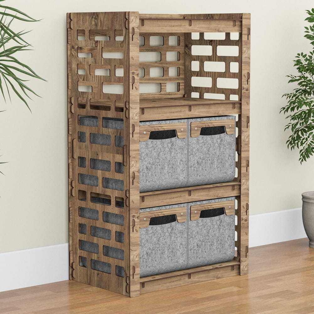 Hexagonica Комод на 4 ящика серые корзинки Brickwall 4М (900В х 528Ш х 345Г)