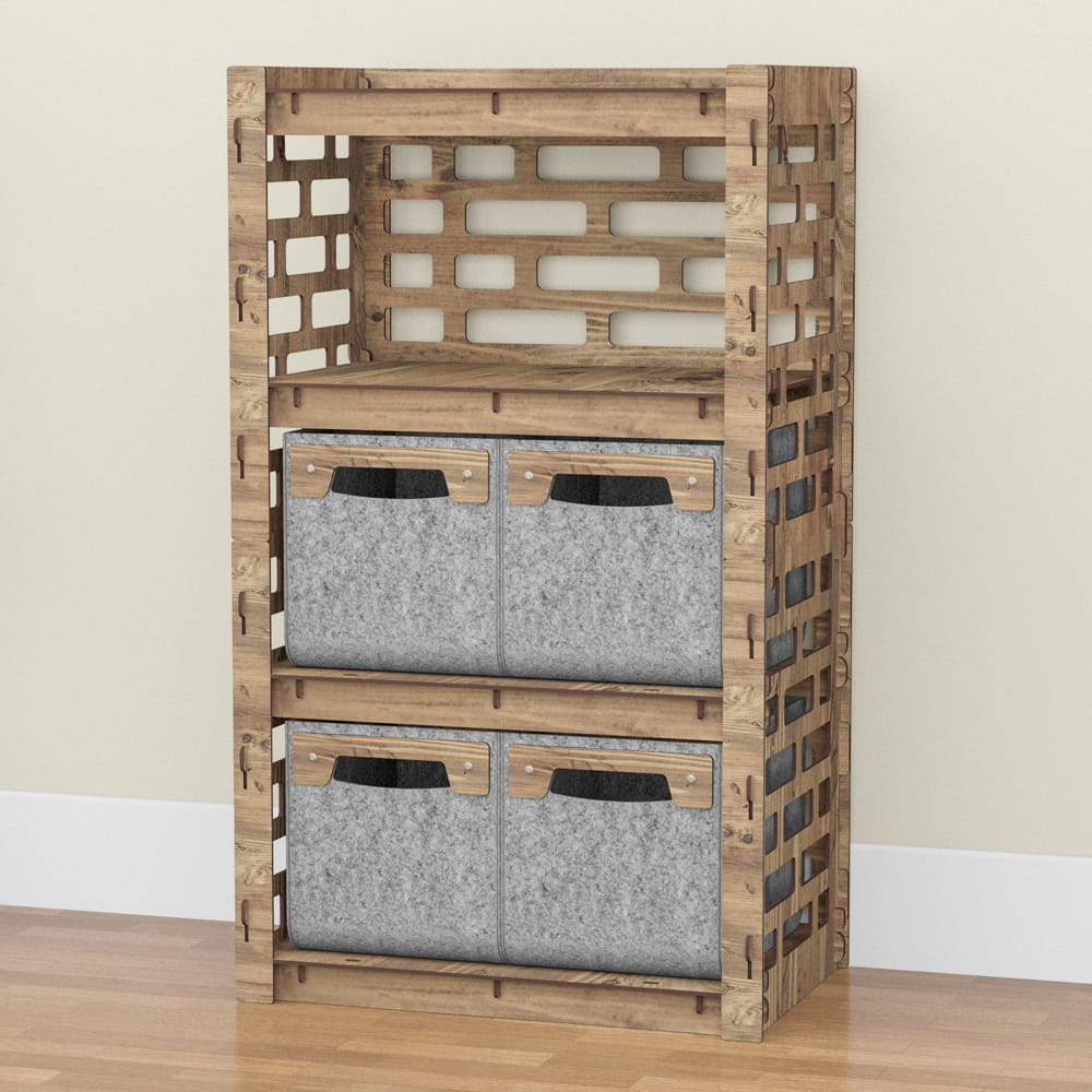 Hexagonica Комод на 4 ящика серые корзинки Brickwall 4М (900В х 528Ш х 345Г)