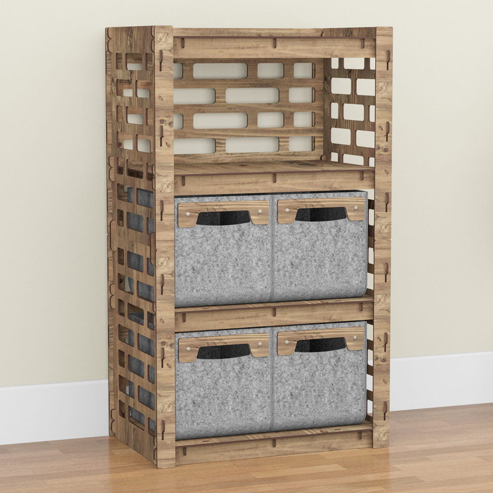 Hexagonica Комод на 4 ящика серые корзинки Brickwall 4М (900В х 528Ш х 345Г)