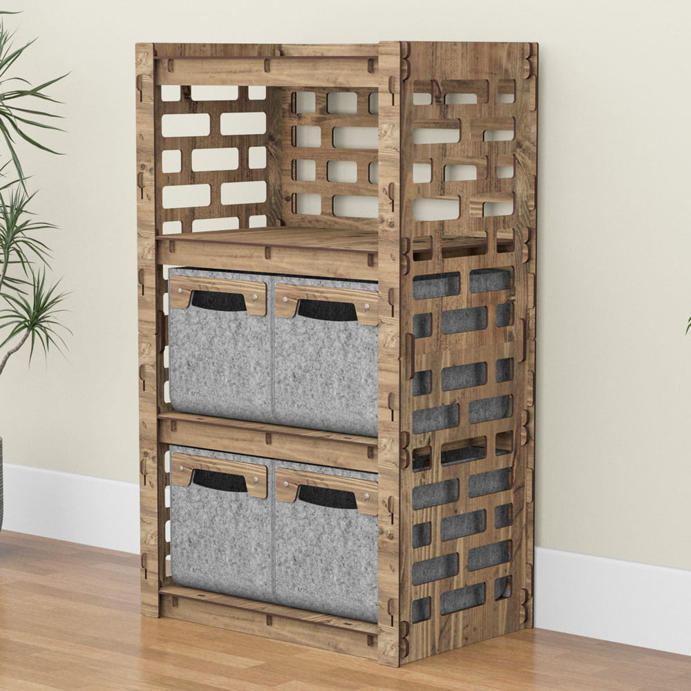 Hexagonica Комод на 4 ящика серые корзинки Brickwall 4М (900В х 528Ш х 345Г)