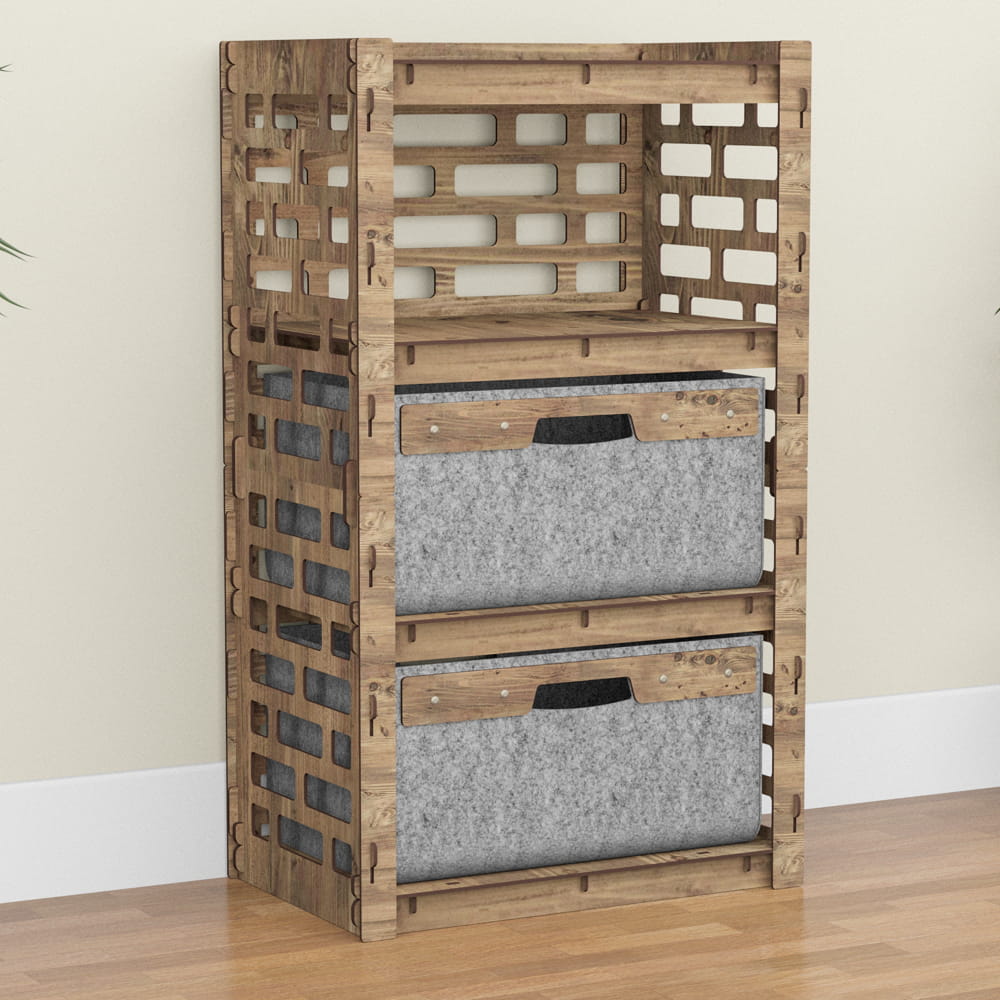 Hexagonica Комод на 2 ящика серые корзинки Brickwall 2В (900В х 528Ш х 345Г)