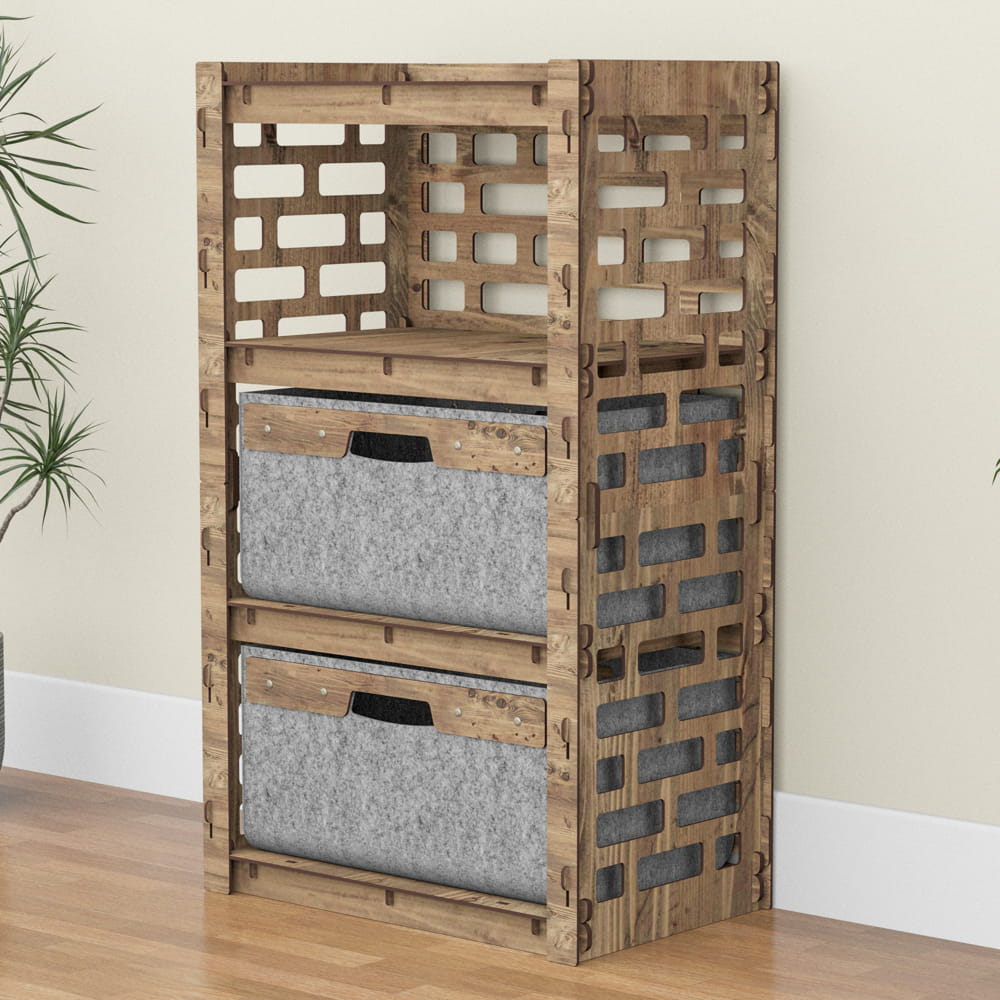 Hexagonica Комод на 2 ящика серые корзинки Brickwall 2В (900В х 528Ш х 345Г)
