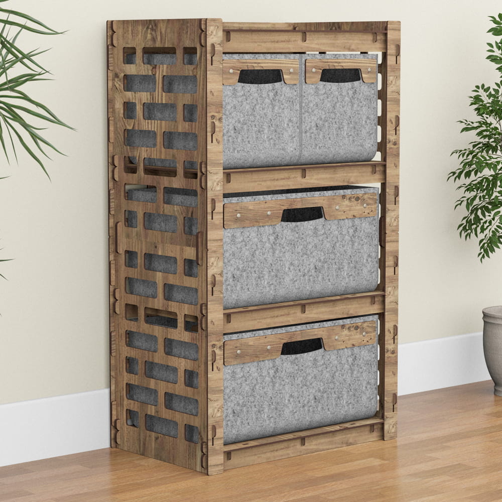 Hexagonica Комод на 4 ящика серые корзинки Brickwall 2М+2В (900В х 528Ш х 345Г)