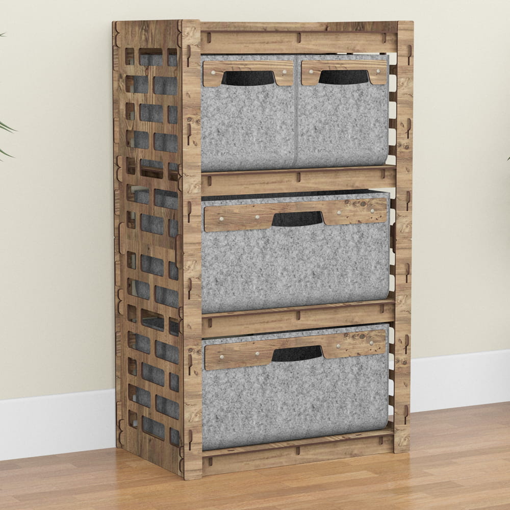 Hexagonica Комод на 4 ящика серые корзинки Brickwall 2М+2В (900В х 528Ш х 345Г)