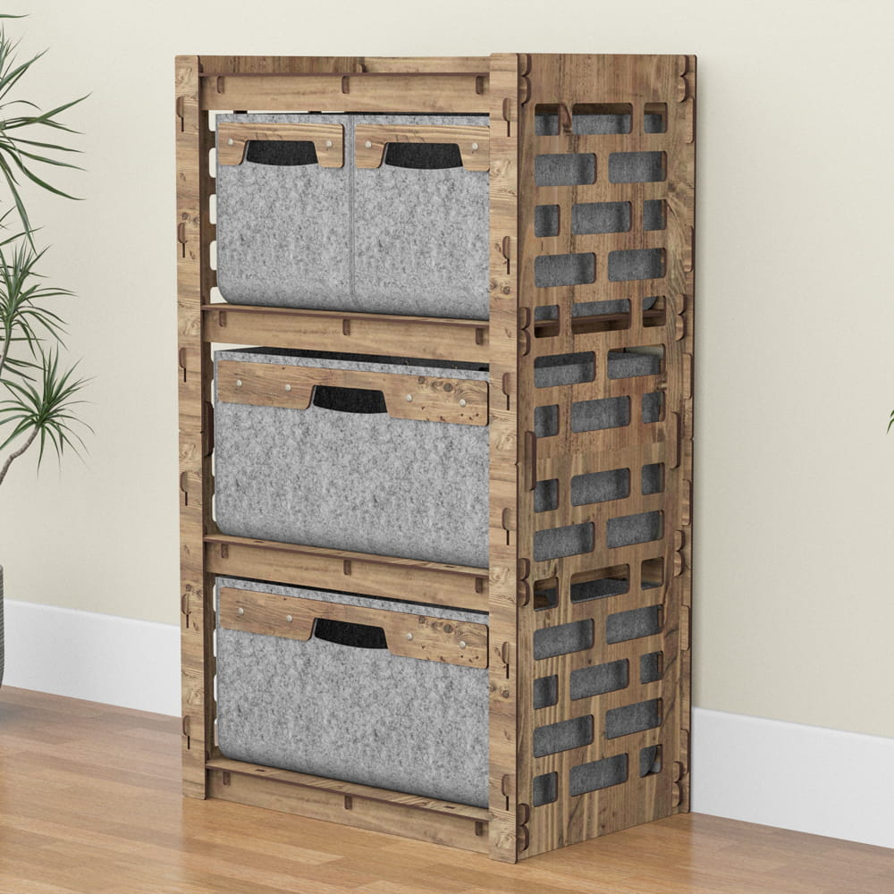 Hexagonica Комод на 4 ящика серые корзинки Brickwall 2М+2В (900В х 528Ш х 345Г)