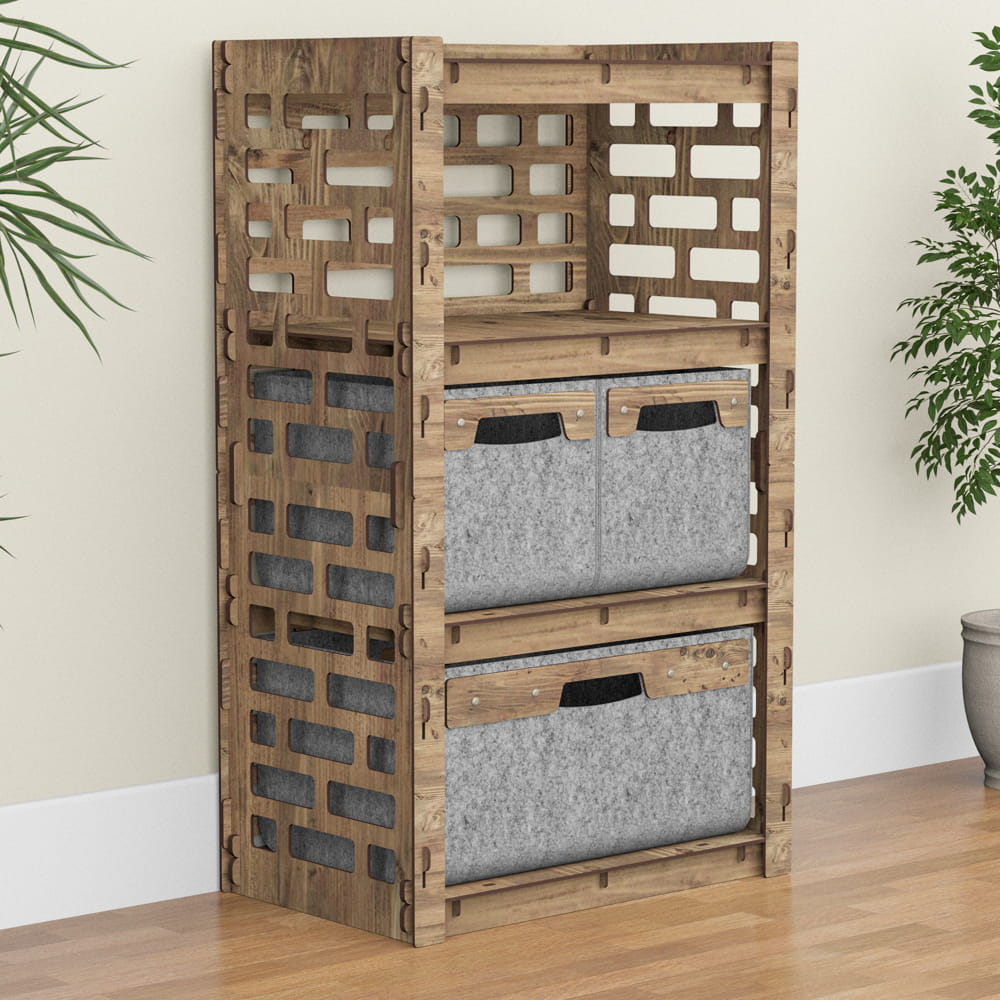 Hexagonica Комод на 3 ящика серые корзинки Brickwall 2М+1В (900В х 528Ш х 345Г)