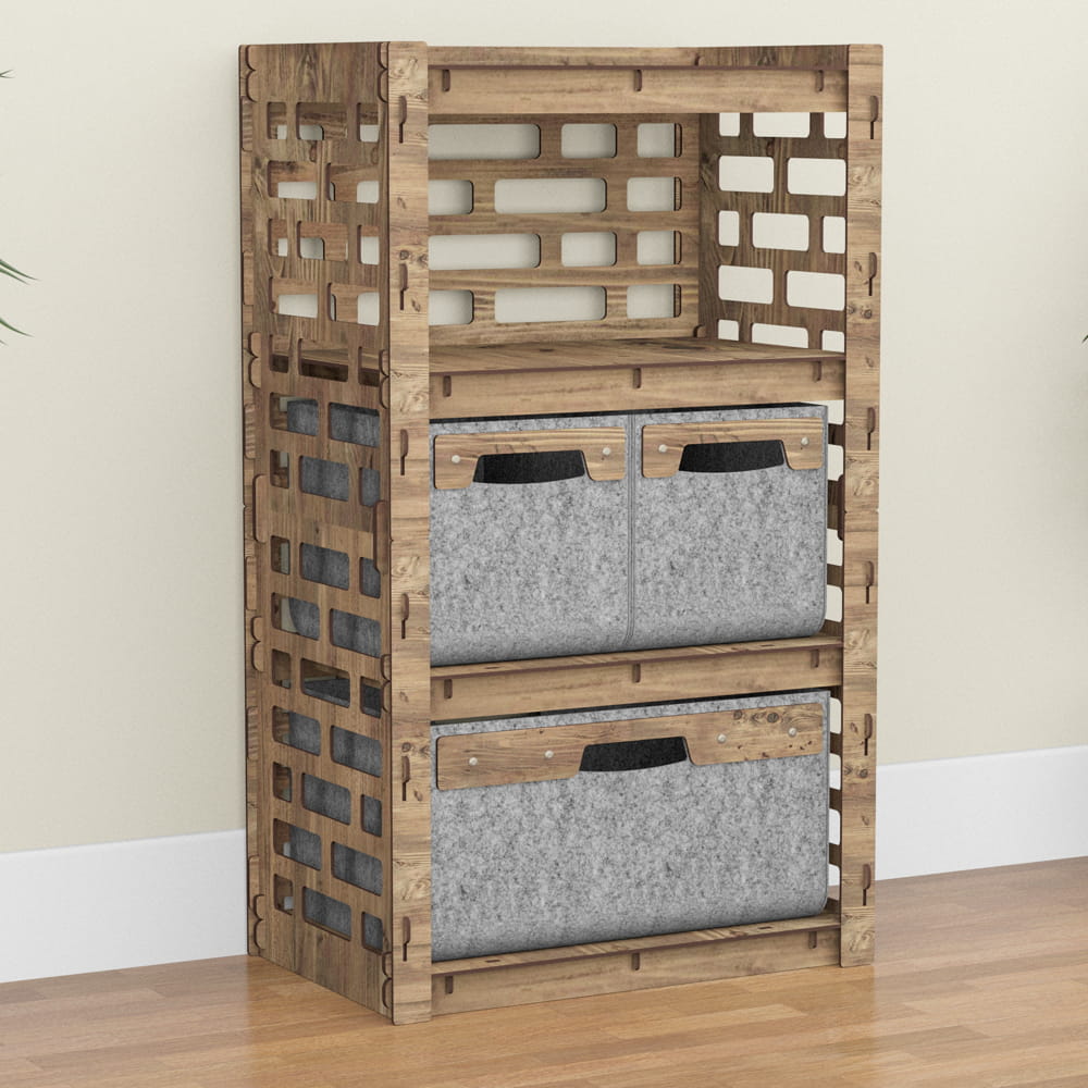 Hexagonica Комод на 3 шухляди сірі кошики Brickwall 2М+1В (900В х 528Ш х 345Г)