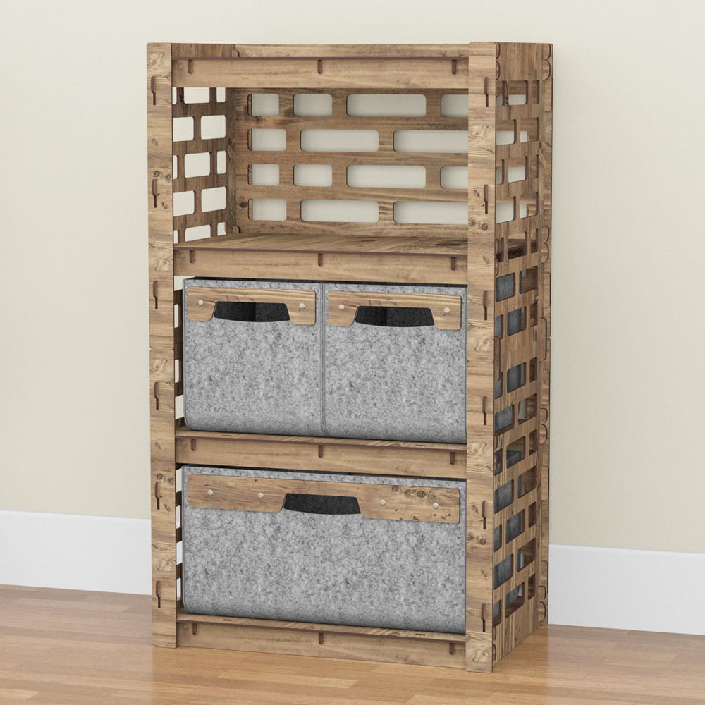 Hexagonica Комод на 3 шухляди сірі кошики Brickwall 2М+1В (900В х 528Ш х 345Г)