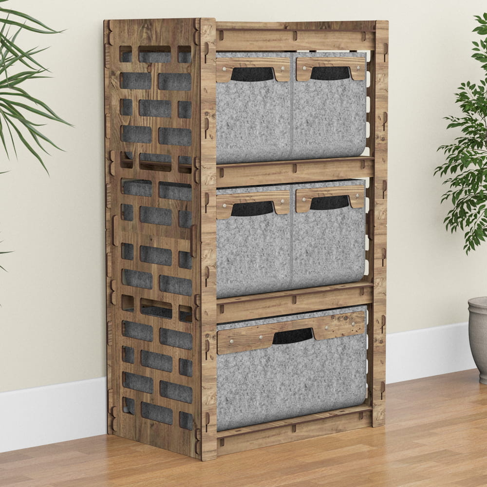 Hexagonica Комод на 5 ящиков серые корзинки Brickwall 4М+1В (900В х 528Ш х 345Г)