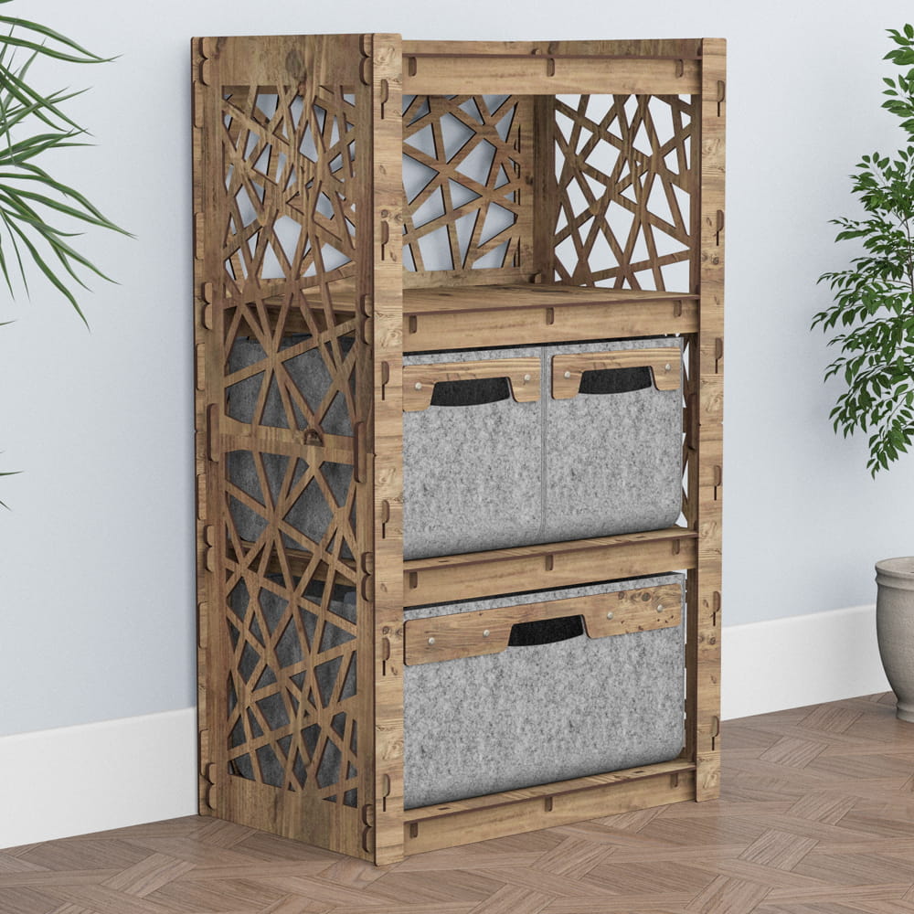 Hexagonica Комод на 3 ящика серые корзинки Crystals 2М+1В (900В х 528Ш х 345Г)
