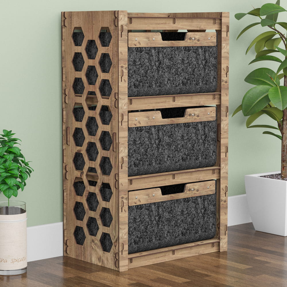 Hexagonica Комод на 3 ящика черные корзинки Honeycomb 3В (900В х 528Ш х 345Г)