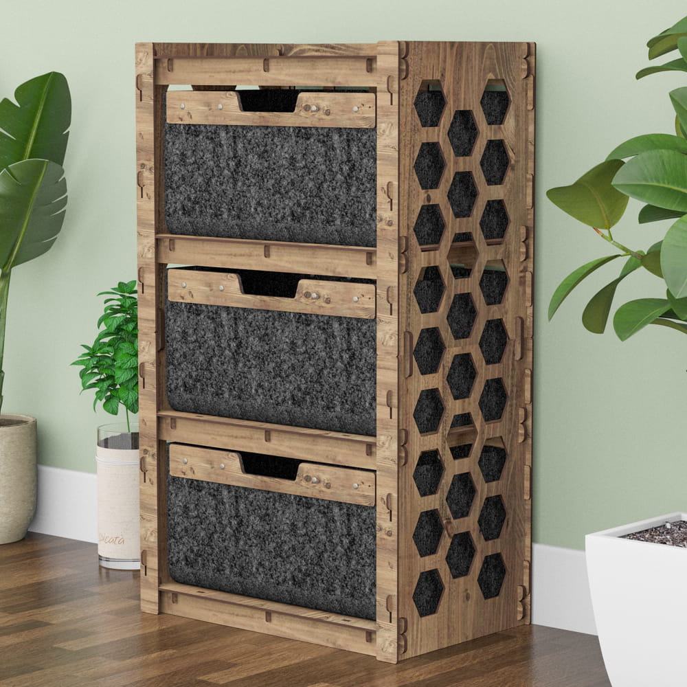 Hexagonica Комод на 3 ящика черные корзинки Honeycomb 3В (900В х 528Ш х 345Г)