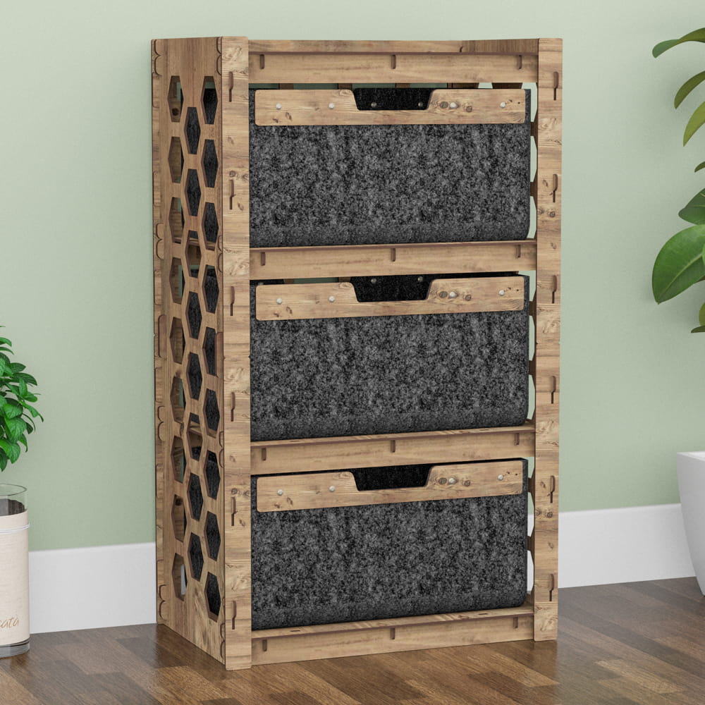Hexagonica Комод на 3 ящика черные корзинки Honeycomb 3В (900В х 528Ш х 345Г)